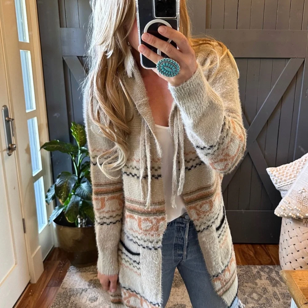 New Cozy Oversized Hooded Pocketed Long Cardigan Sweater Coat Western - Picture 2 of 7